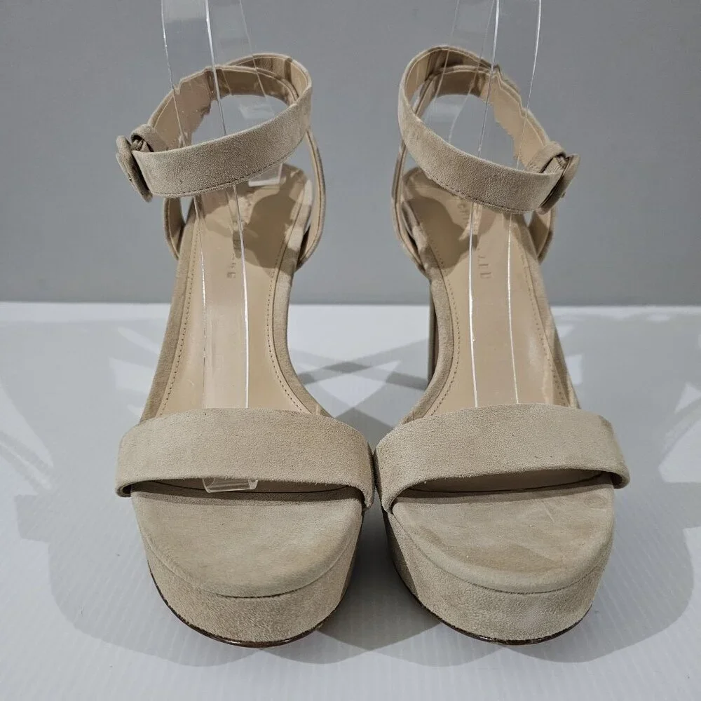 Veronica Beard Darcelle Platform Sandal Womens 10 Sand Beige Suede Stiletto Heel